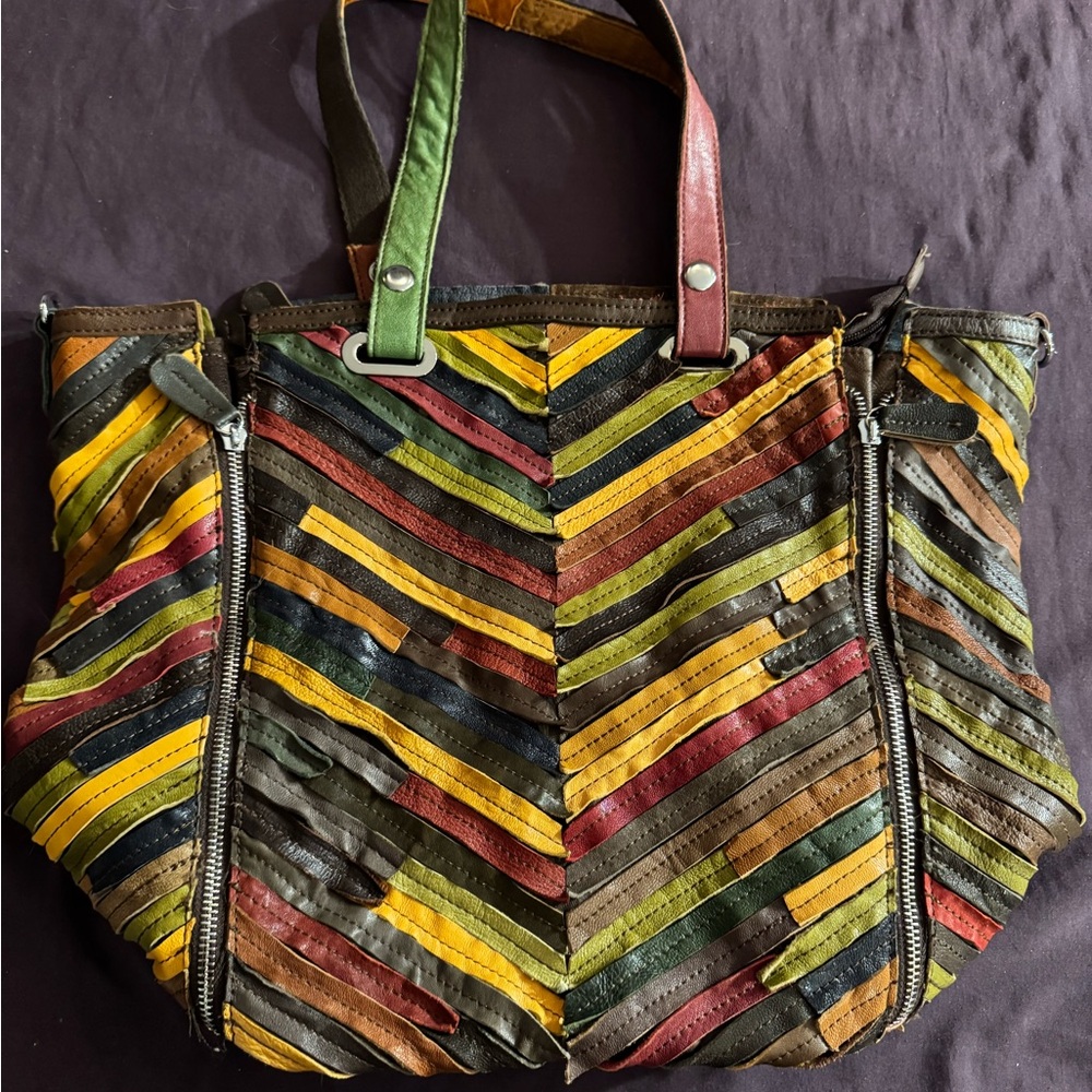 Amerileather Multicolor Chevron Pattern Leather Tote Bag